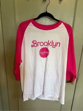 Gildan White and Hot Pink Brooklyn Raglan Tee